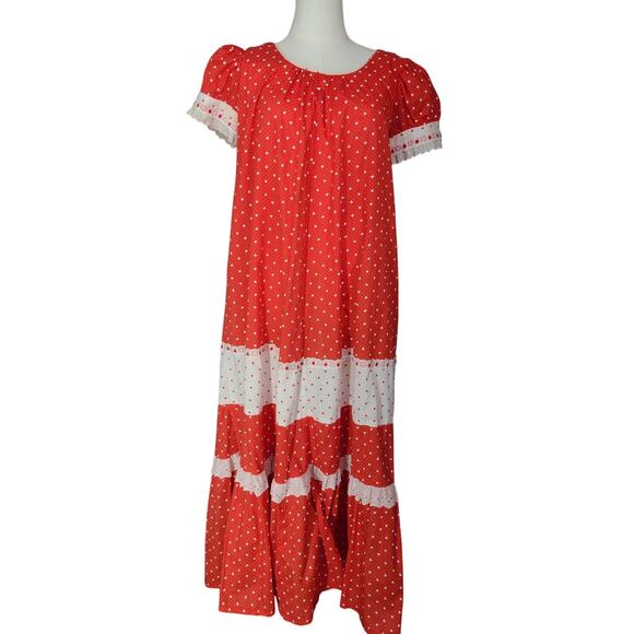 Vintage 80s/90s Made in Hawaii T&L Muumuu Factory Red Hearts & Polka Dot Muumuu - Picture 1 of 7